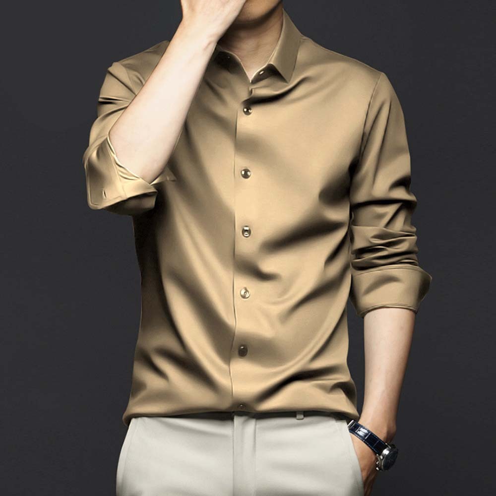 New Men's Stretch Non-Iron Anti-wrinkle Solid Color Long Sleeve Shirt