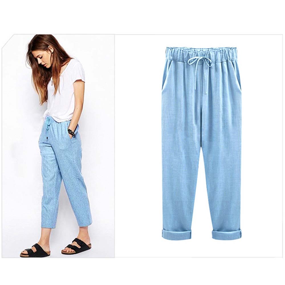 Pantalón de mujer holgado de algodón y lino, ligero y transpirable