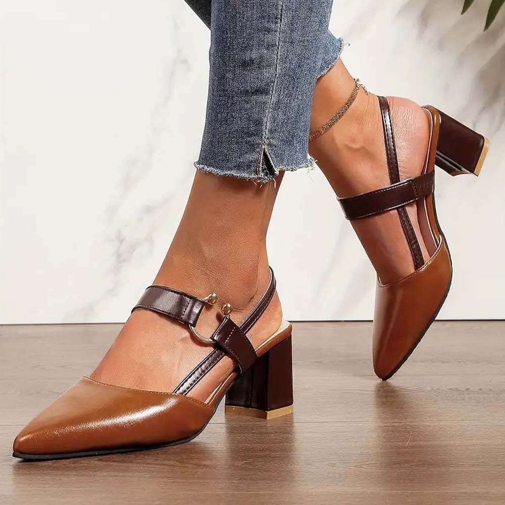  Hojanaranja Sandalias de tacón grueso de mujer con punta en punta de moda de verano