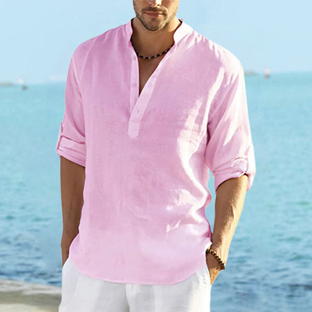 2024 Fashion New Men's Solid Color Cotton Linen Shirt