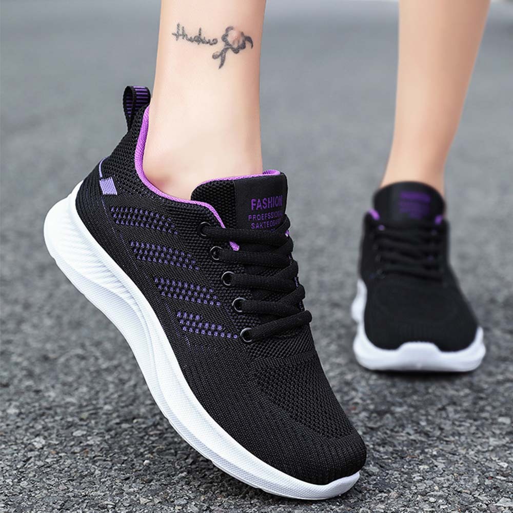 Women's Breathable Flyknit Mesh Casual Lace-up Sneakers