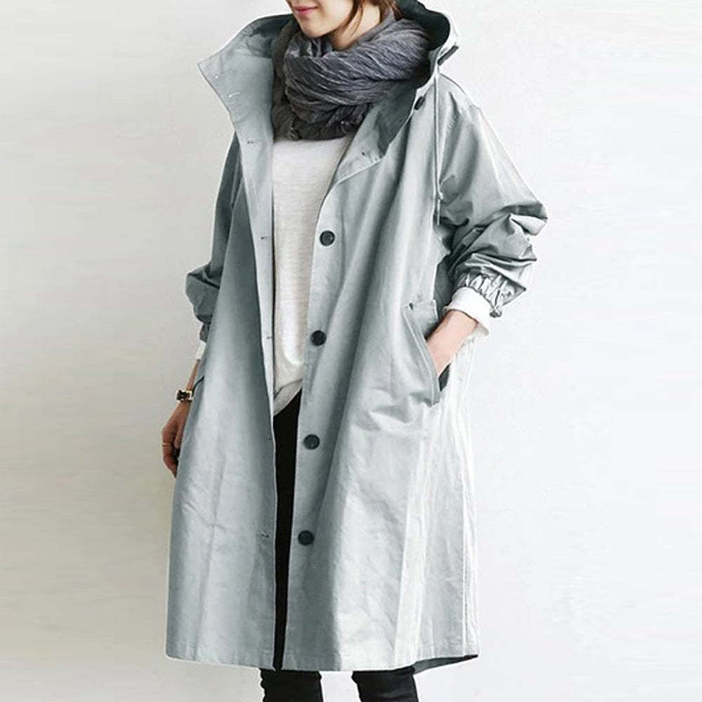 Olivoslindo Gabardina impermeable de mujer oversize con capucha