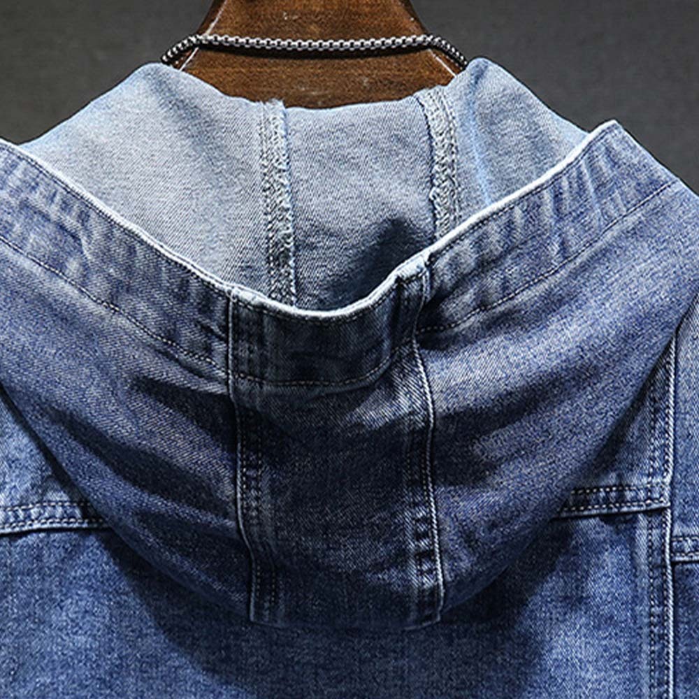 Men's Hooded Vintage Denim Jacket