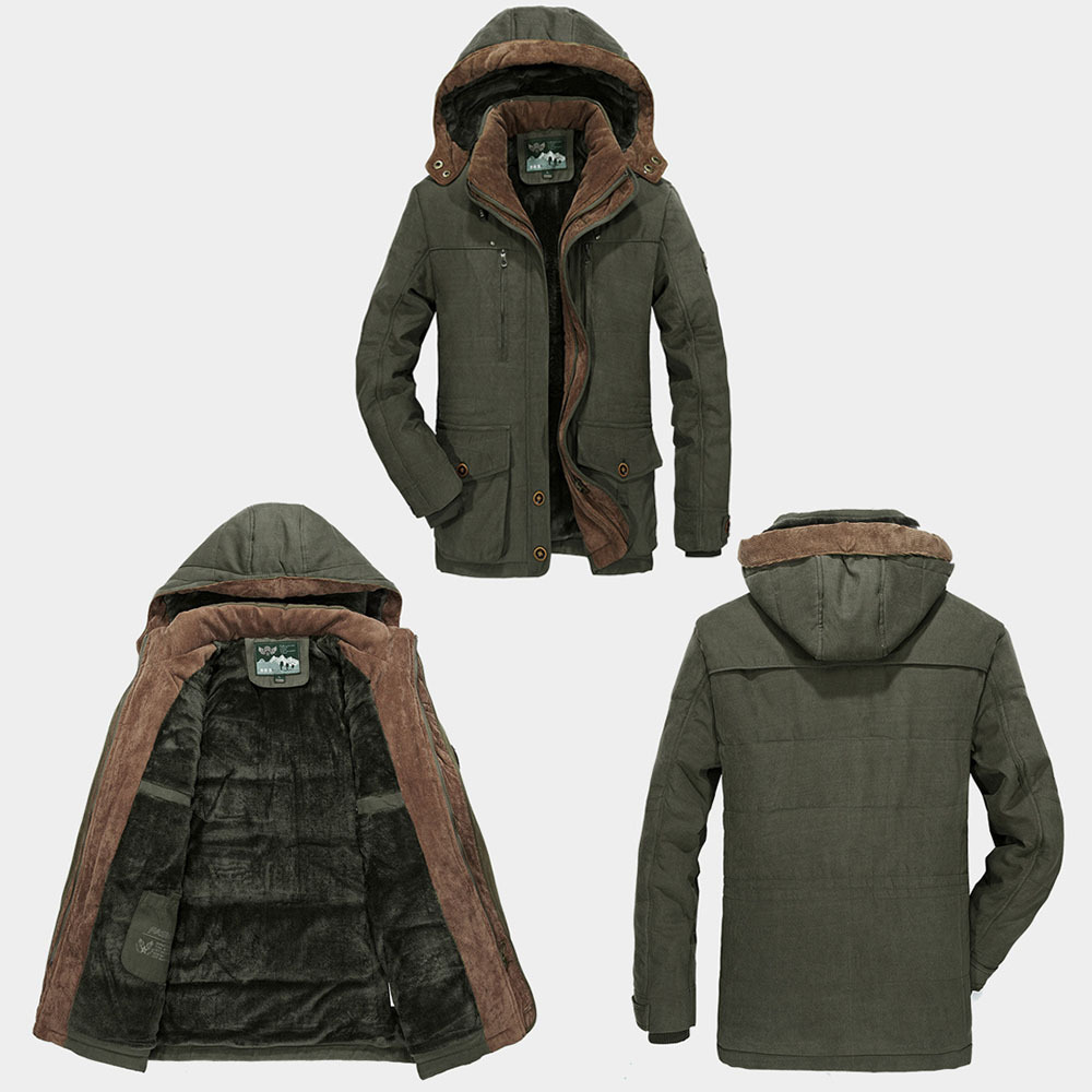 Glowtomato™ Winter men's warm mid-length fleece hooded cotton coat