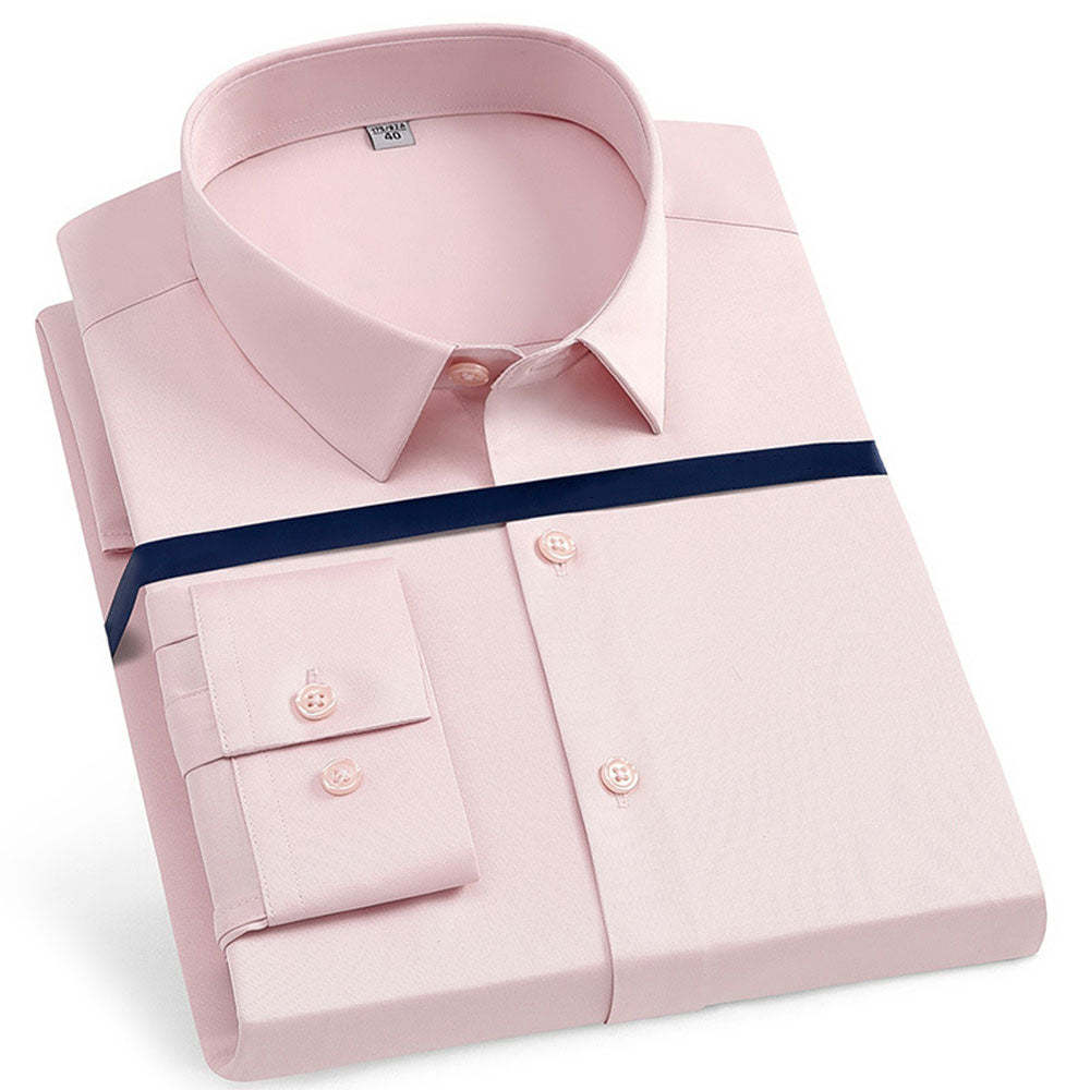 New Men's Stretch Non-Iron Anti-wrinkle Solid Color Long Sleeve Shirt