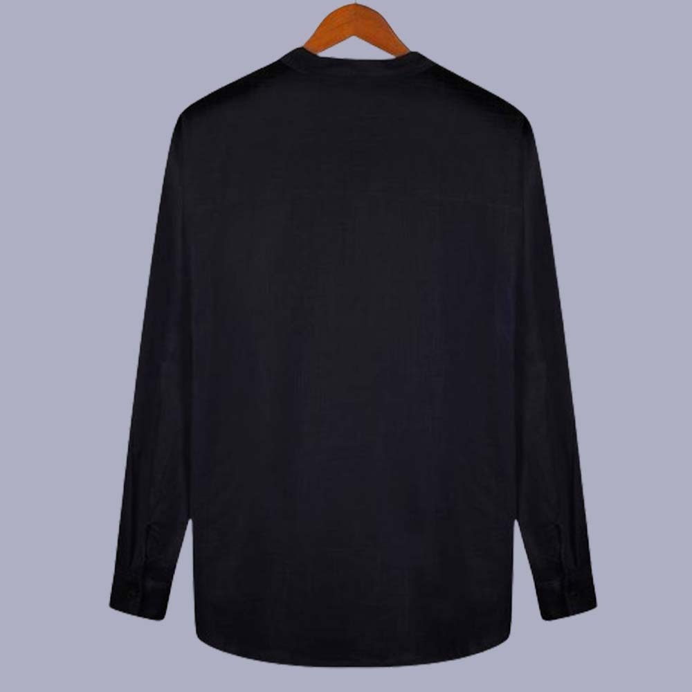 Men's Classic Cotton Half Open Collar Long Sleeve Top Henley