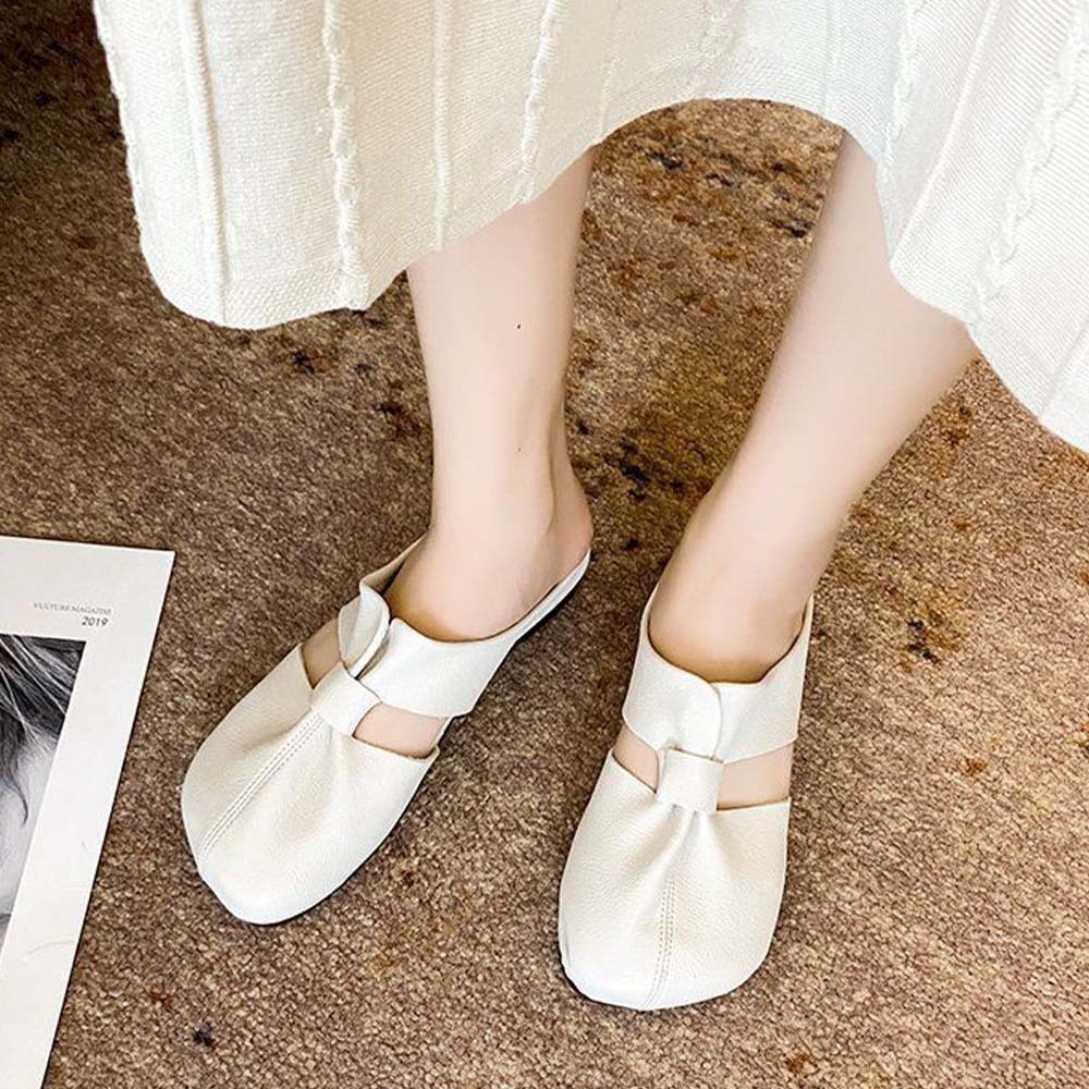 Hojanaranja Medias pantuflas mujer cómodas planas de piel