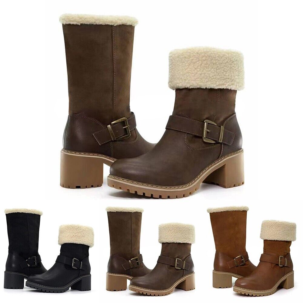 Olivoslindo Botas de nieve de tacón con hebilla de cinturón