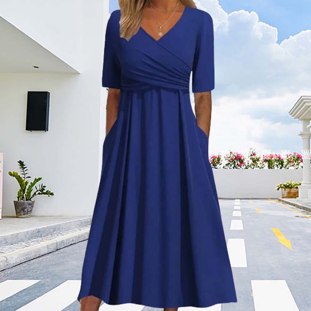 Falda acampanada de manga corta con cuello en V, novedad de verano 2024