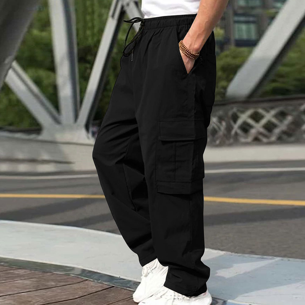 Olivoslindo Pantalones casuales rectos holgados para hombres