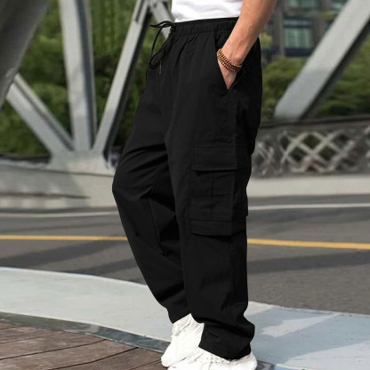 Olivoslindo Pantalones casuales rectos holgados para hombres