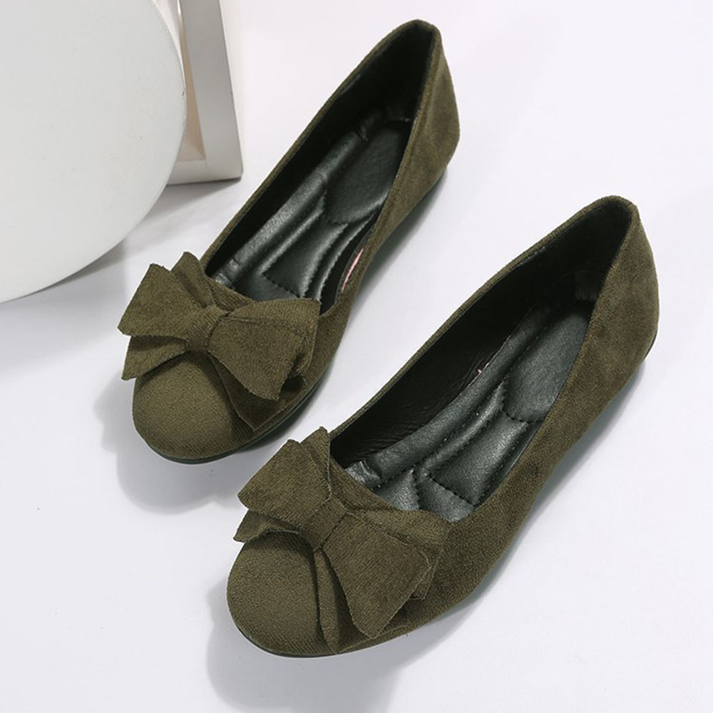 New women's suede bow flat casual shoes