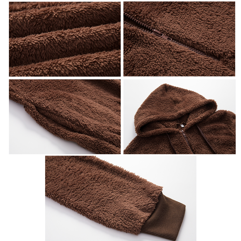 Olivoslindo Chaqueta polar de manga larga con capucha en color liso para mujer