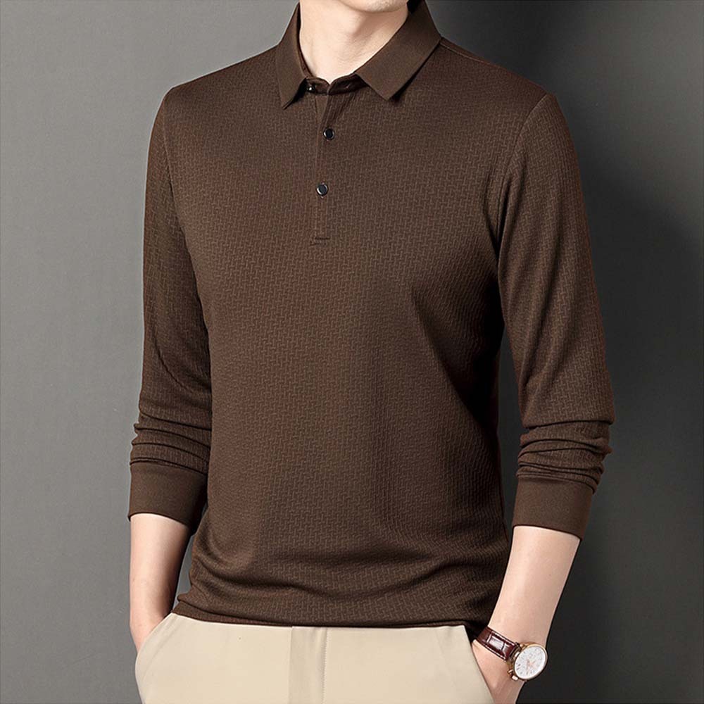 Smiledeer Fashionable Business Men's Long Sleeve Jacquard Polo Shirt