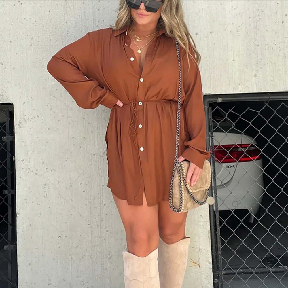 Women's Solid Color Long Sleeve Shirt Suit