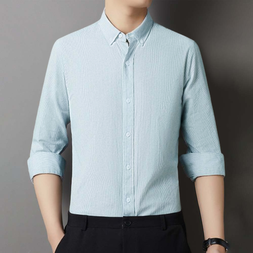 Smiledeer Men's comfortable cotton lapel striped long-sleeve shirt