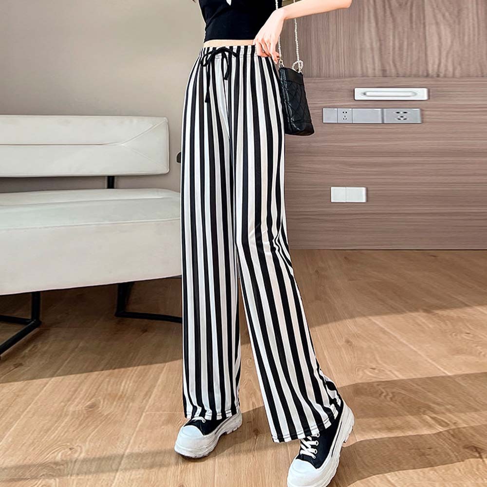 Women's fashionable printed tie-dye ice silk wide-leg pants