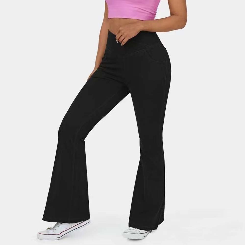 Women's Stretch Denim High Waist Crossover Flare Pants