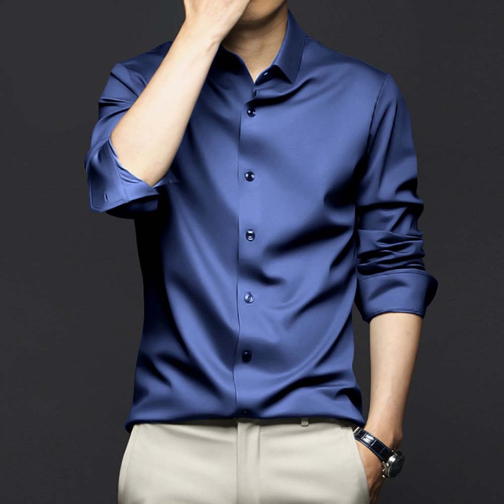 New Men's Stretch Non-Iron Anti-wrinkle Solid Color Long Sleeve Shirt