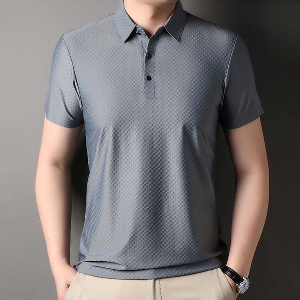 Polo de manga corta a cuadros elásticos de color liso para hombre
