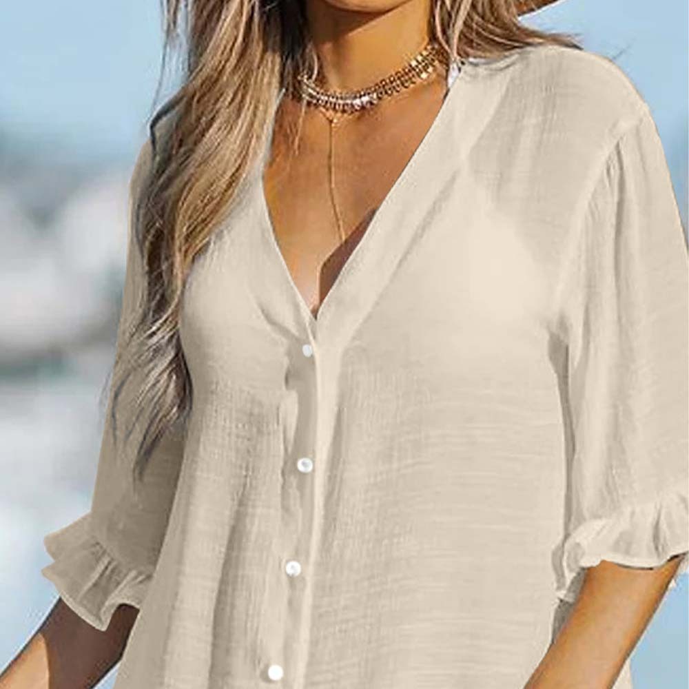 Vestido de playa con cuello en V y volantes de verano para mujer
