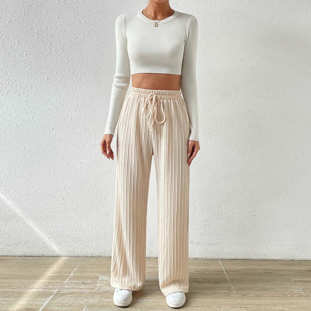 2024 nuevos pantalones de pierna ancha tejidos para mujer