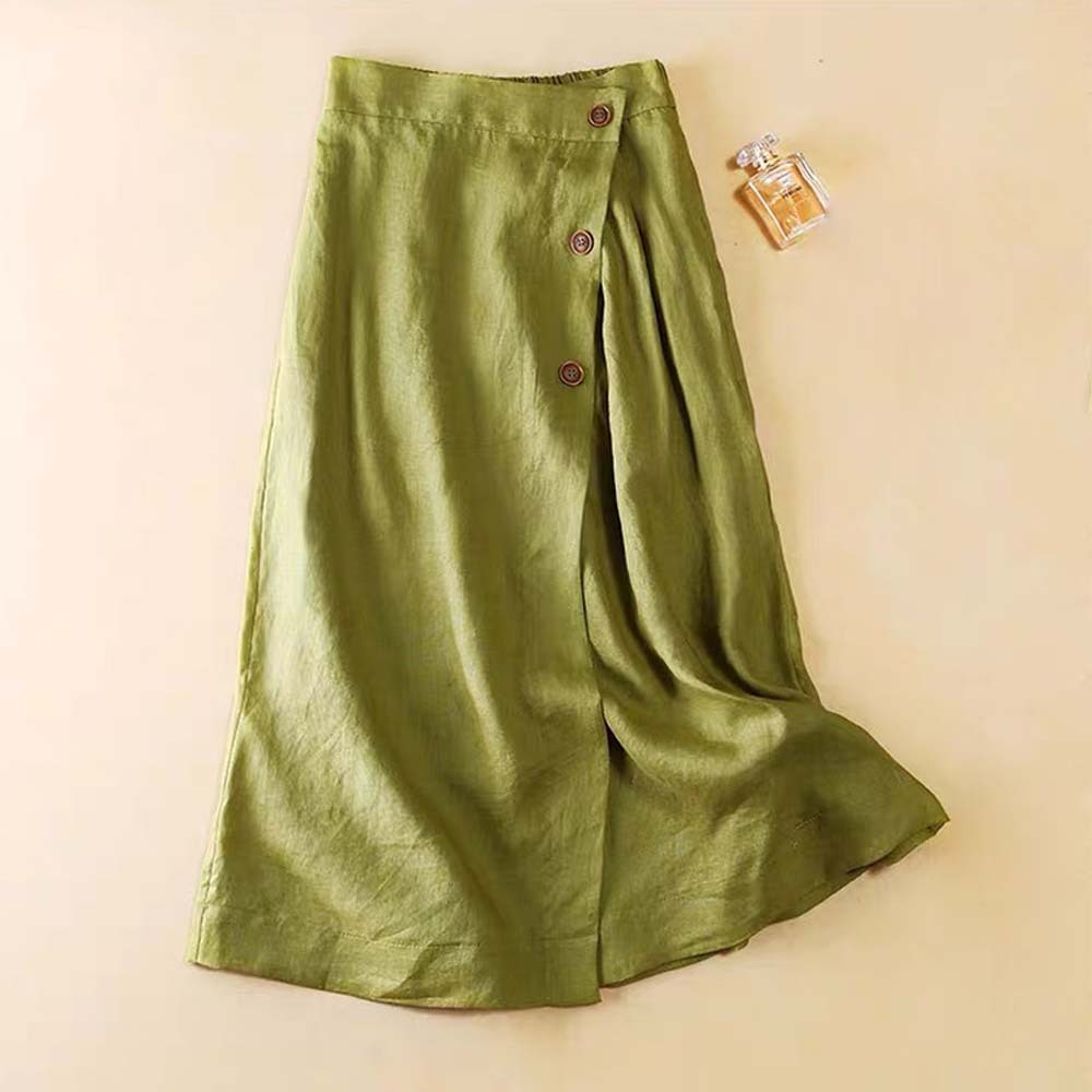 Falda con botones de lino transpirable y elegante para mujer