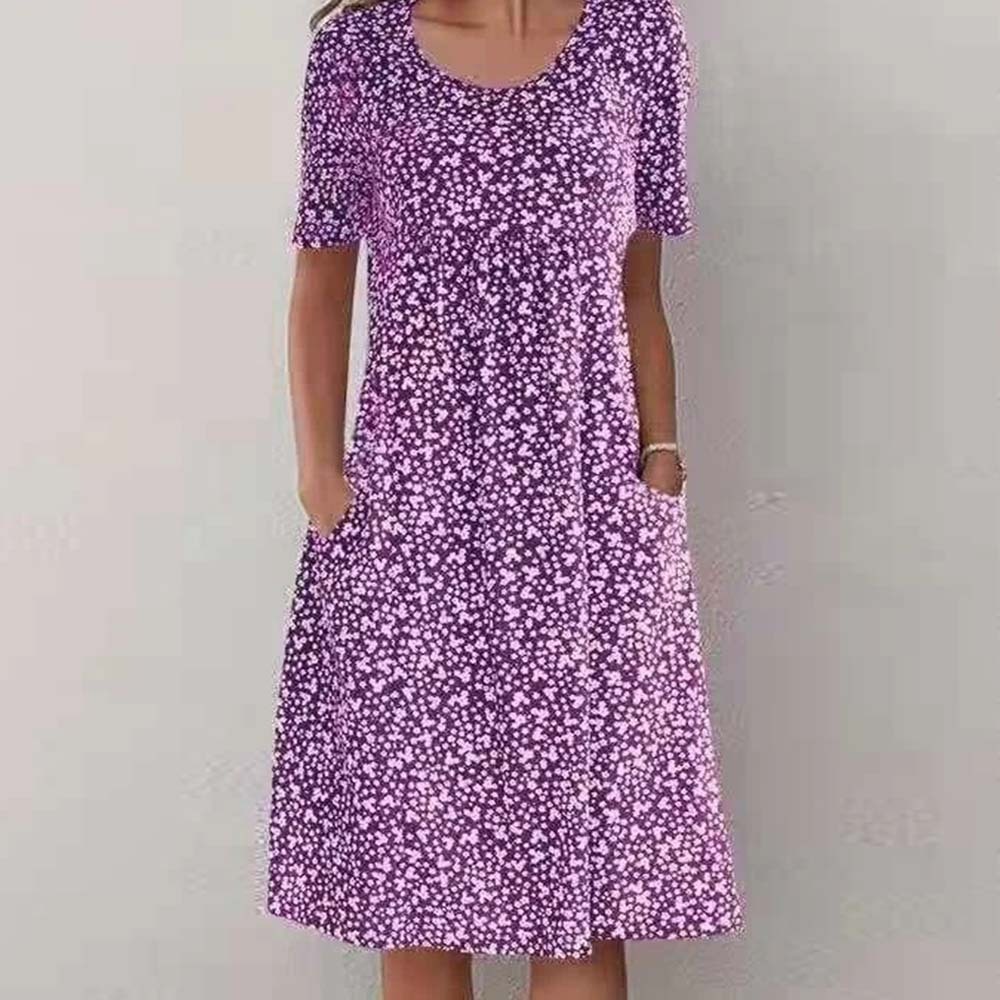 Casual Women Cotton Scoop Neck Floral Dress (8 Colors with Pockets)