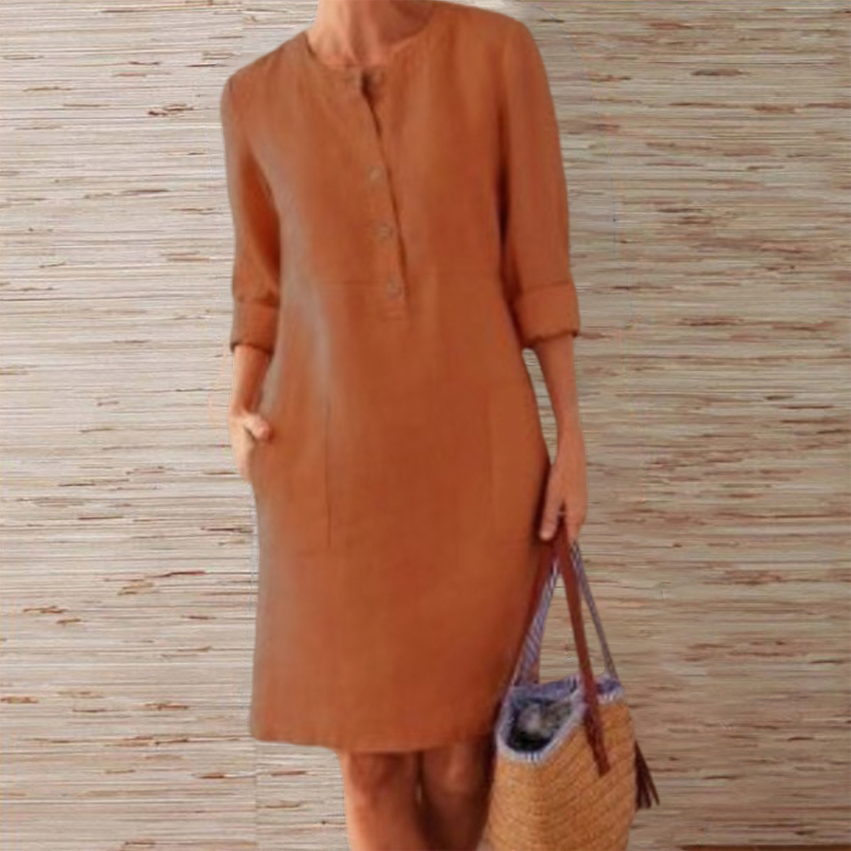 Olivoslindo Nuevo vestido monocolor de algodón y lino