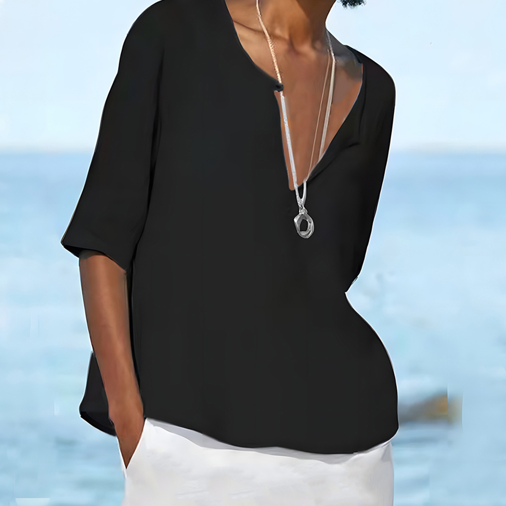 Olivoslindo Camisa de mujer de manga larga de lino y algodón de color liso