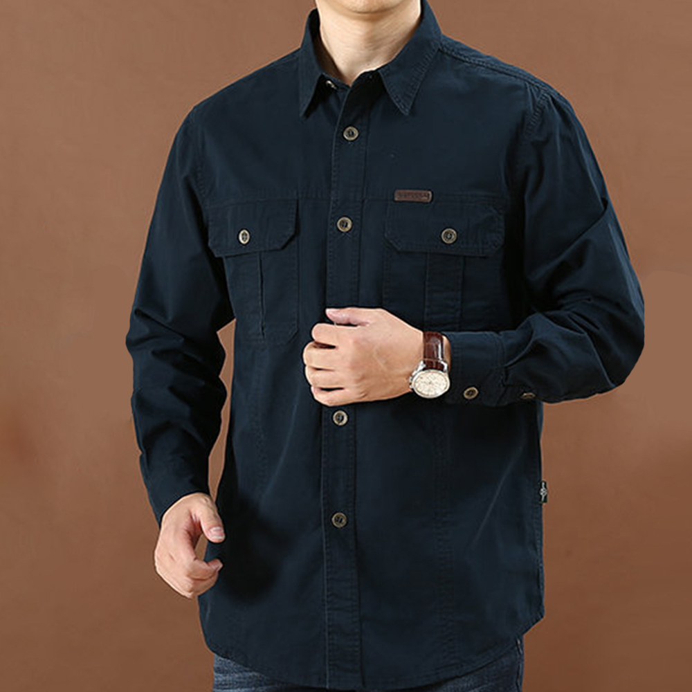 Olivoslindo Nueva camisa casual de manga larga de algodón suelto para hombre