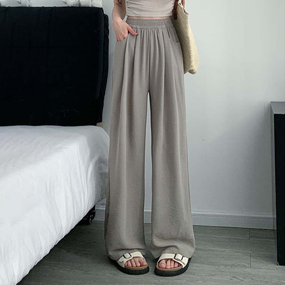 Pantalones de pierna ancha con cintura elástica ligera de verano para mujer