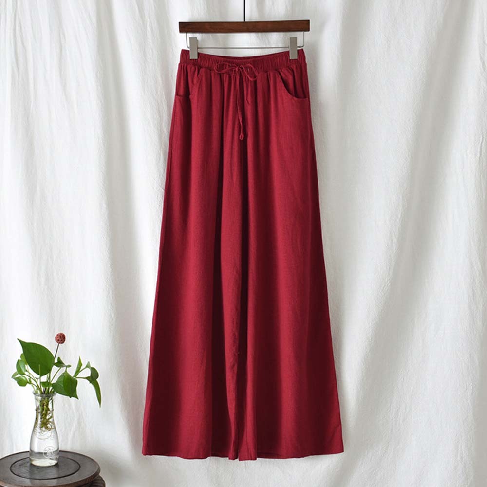 2024 Spring and summer women's retro linen wide-leg pants