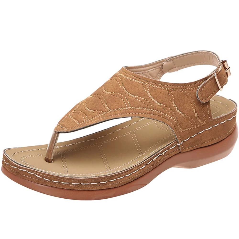 Hojanaranja Sandalias tipo chanclas de cuero suave y ajustable para mujer