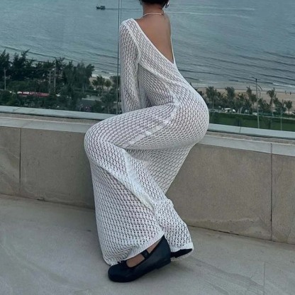 Hojanaranja Vestido de punto extralargo para mujer Ropa de protección solar para la playa