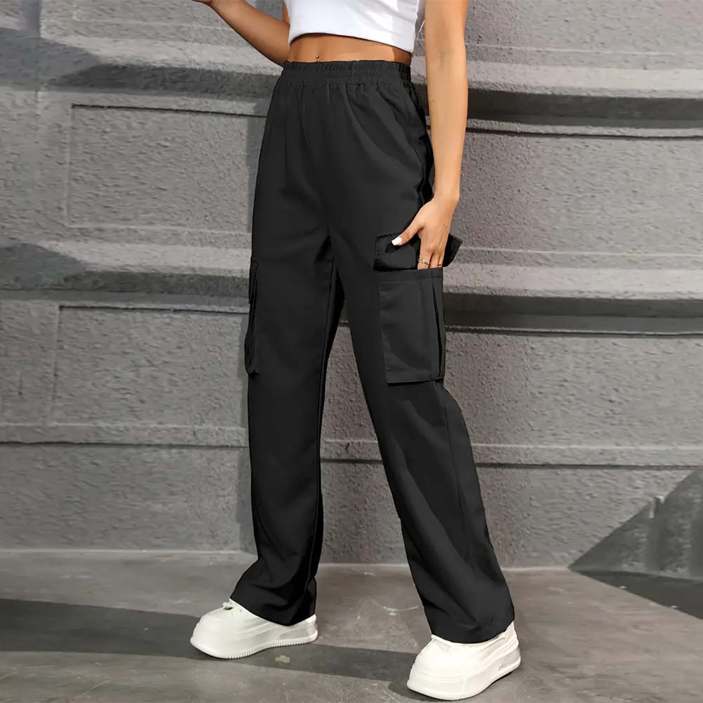 Women's casual high waist pocket straight pants