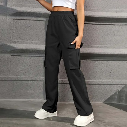 Women's casual high waist pocket straight pants