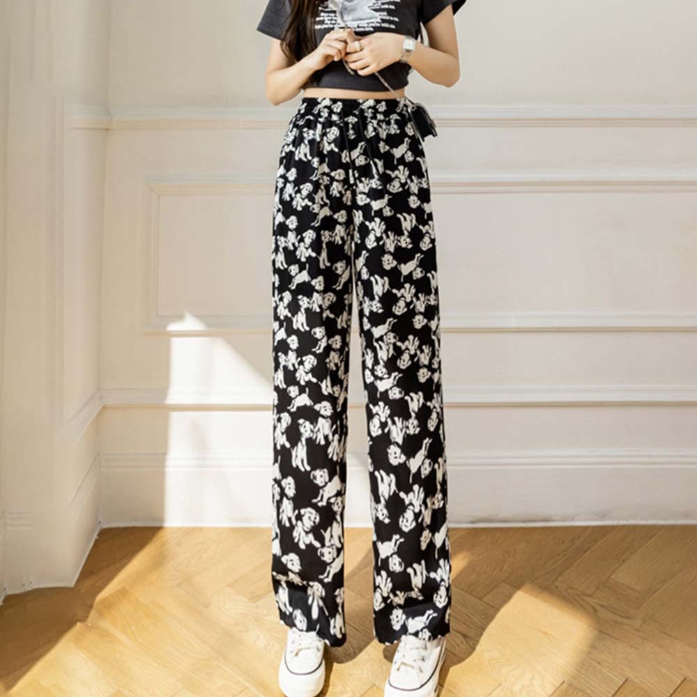 Women's fashionable printed tie-dye ice silk wide-leg pants