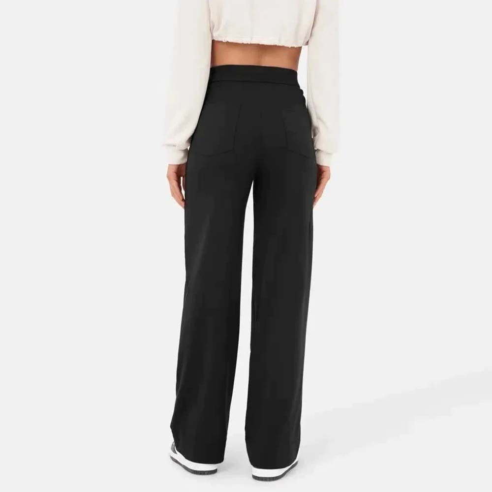 Pantalones casuales elásticos con botones de cintura alta para mujer