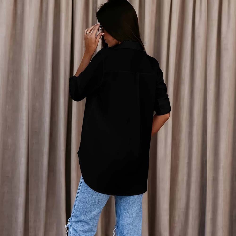 Women's V-Neck Button-Down Long Sleeve Casual Shirt