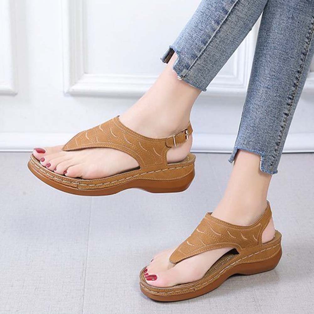 Hojanaranja Sandalias tipo chanclas de cuero suave y ajustable para mujer