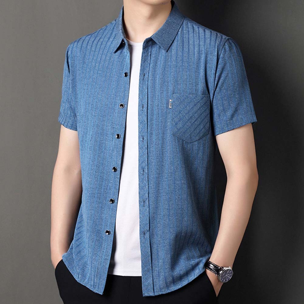 Camisa de manga corta a rayas con bolsillo suelto para hombre de verano 2024