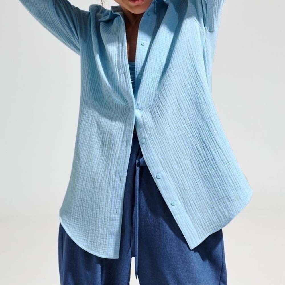 Camisa cómoda de manga larga de algodón para mujer