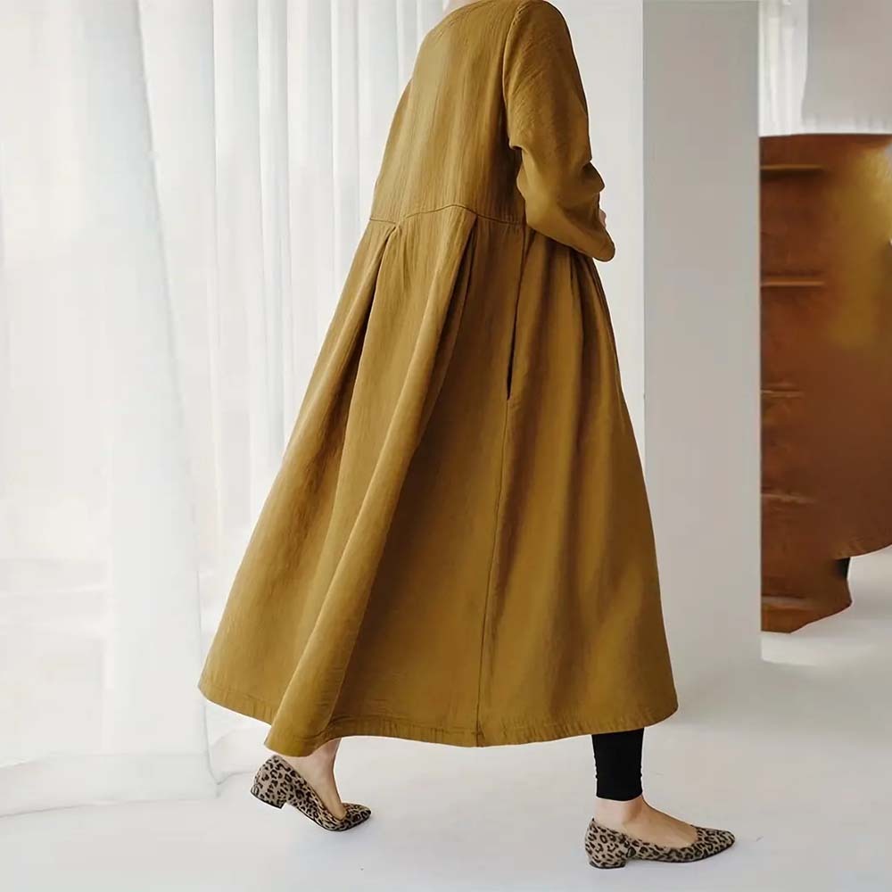 Spring and autumn casual loose round neck cotton and linen dress