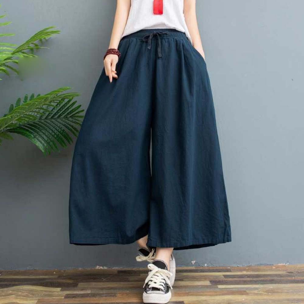 Pantalón ancho casual de algodón lavado para mujer