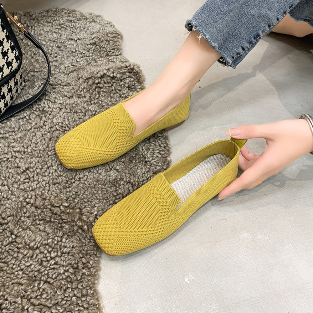 Smiledeer Spring and Autumn Knitted Breathable Flat Casual Shoes for Women