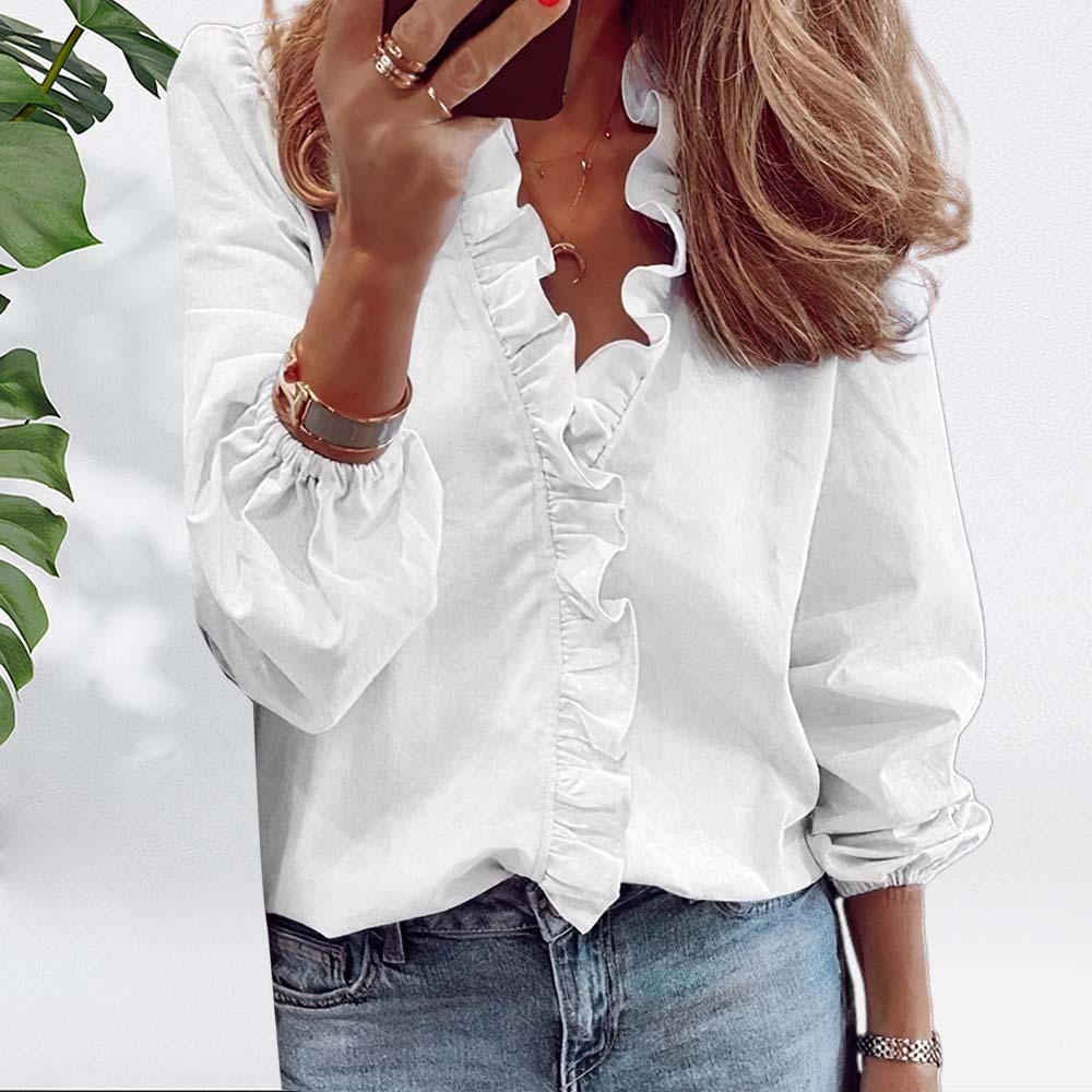 2024 Spring and summer new long-sleeved ruffle blouse