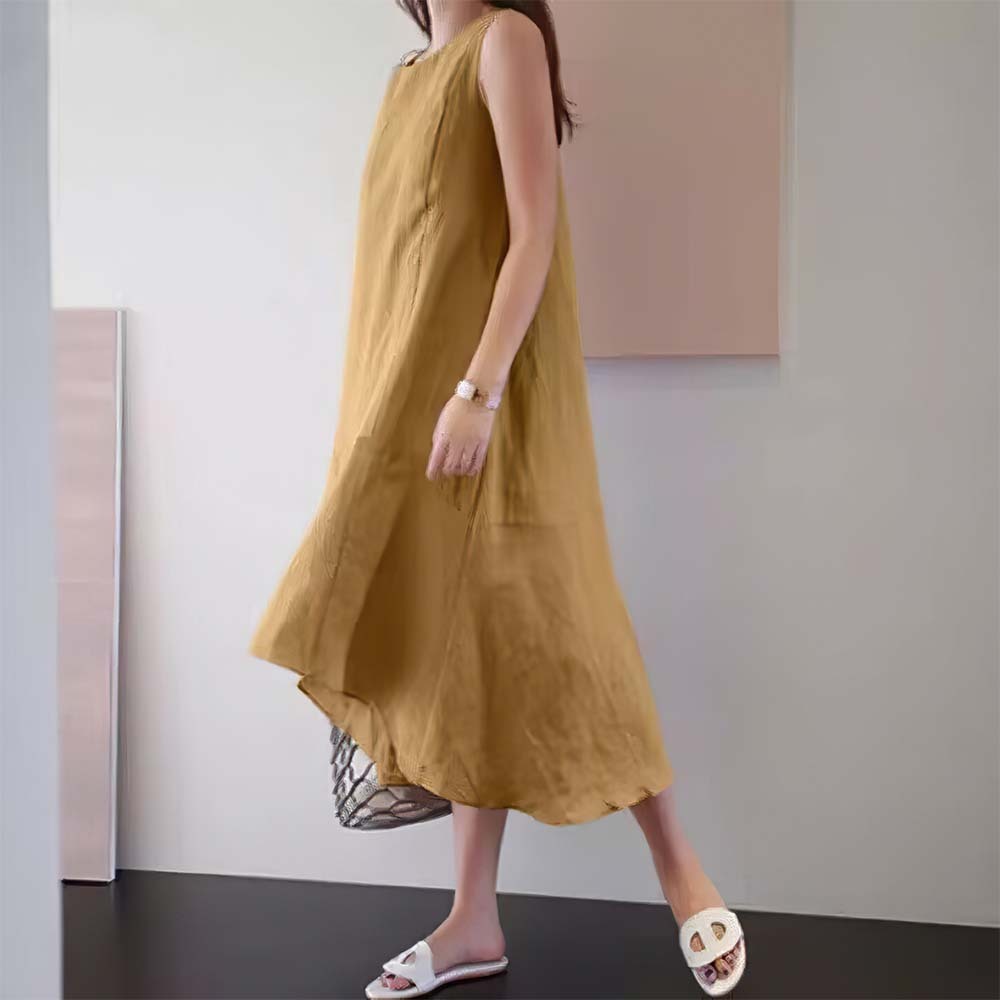 Vestido de playa suelto de algodón y lino de verano para mujer