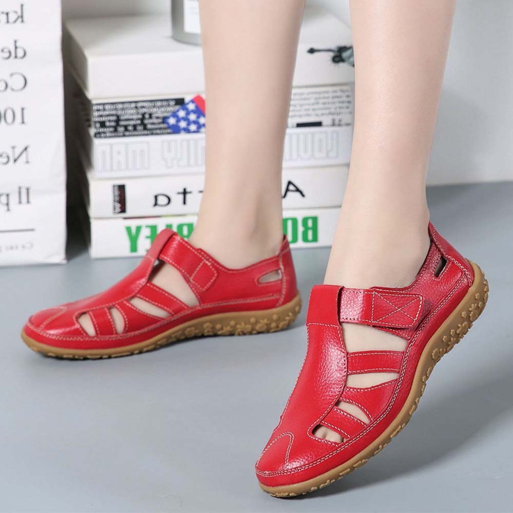 Sandalias de mujer de piel con suela suave y velcro transpirable