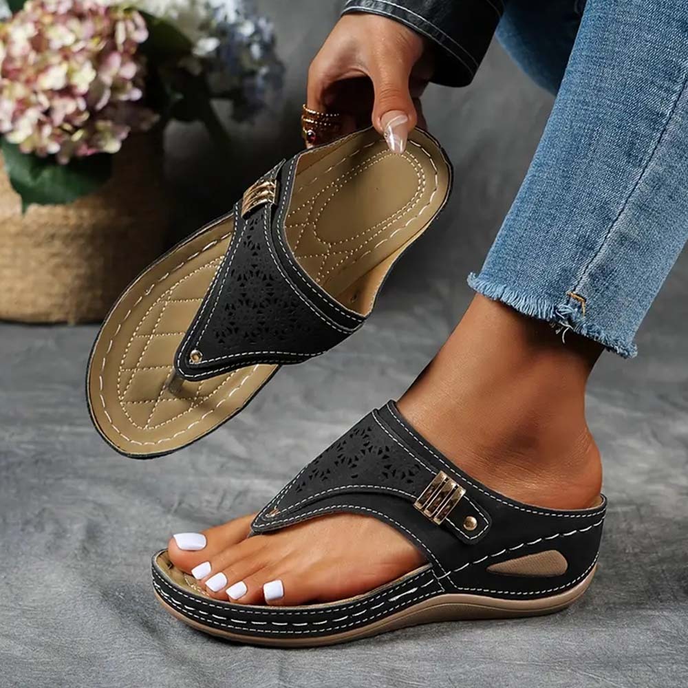 Sandalias de playa con cuña y chanclas retro para mujer